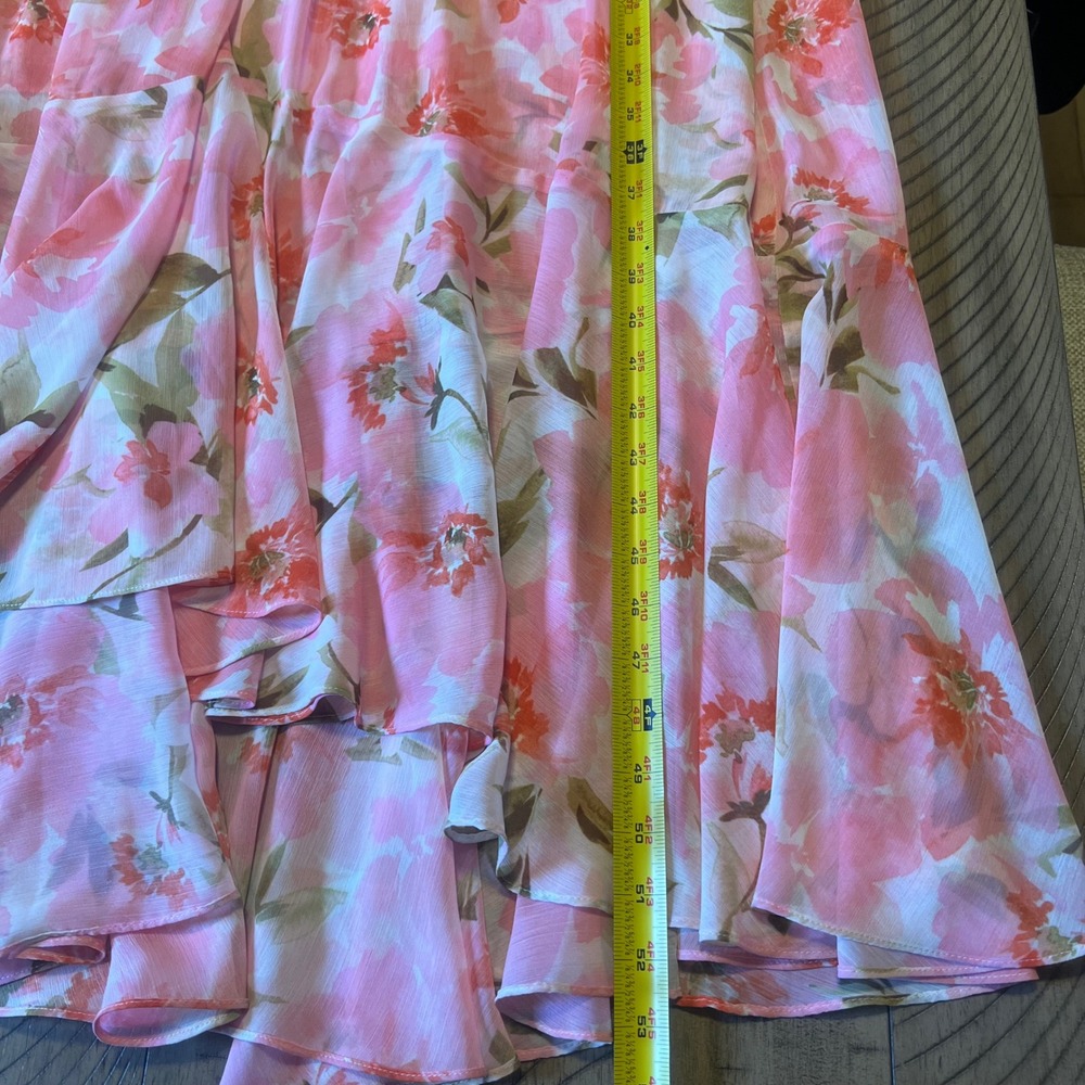 NWT MISA Los Angeles Women's L Maxi Dress Pink Floral Strapless Ruffle High Low - Picture 3 of 7
